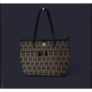 MICHAEL KORS MK Signature Beige Jacquard Medium Purse Tote Bag